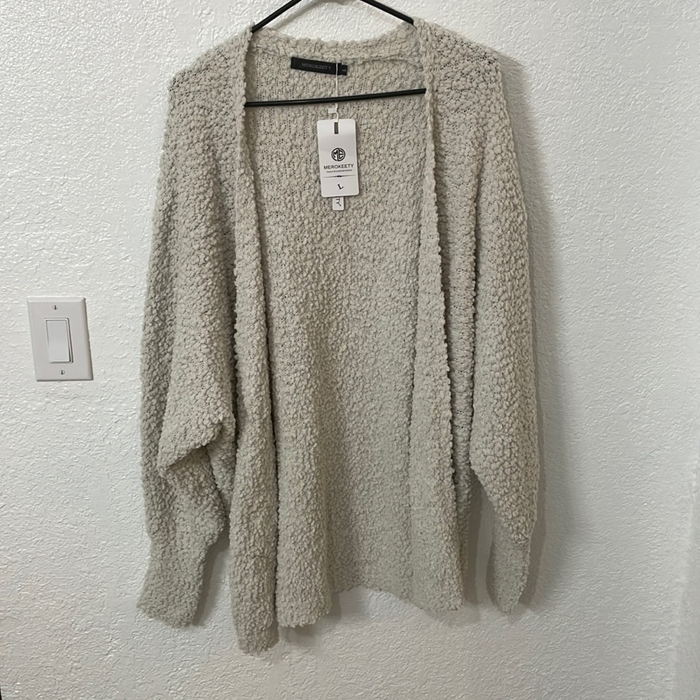 Merokeety fuzzy popcorn cardigan